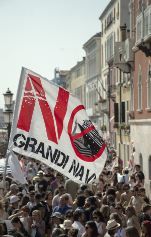 Venice, Italy, 08.06.2019 Protesters against cruise ships in Venice